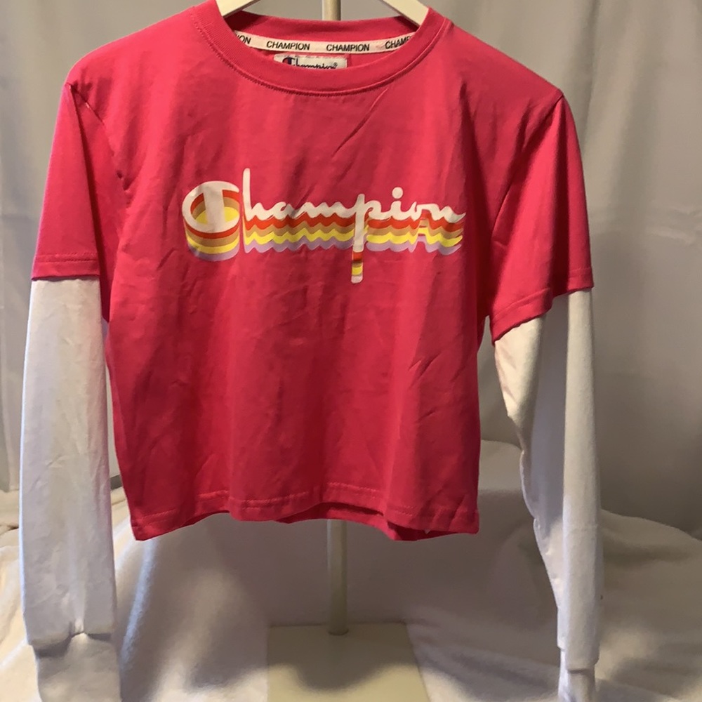 🆕 Champion “Peony Parade Pink” LS Crop Tops - Picture 2 of 16